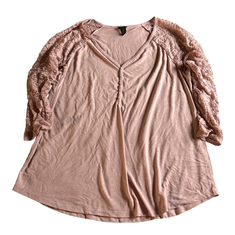 Torrid 3/4 Sleeve Shirt Womens Size‎ 3 Pink Sheer Floral Lace Top